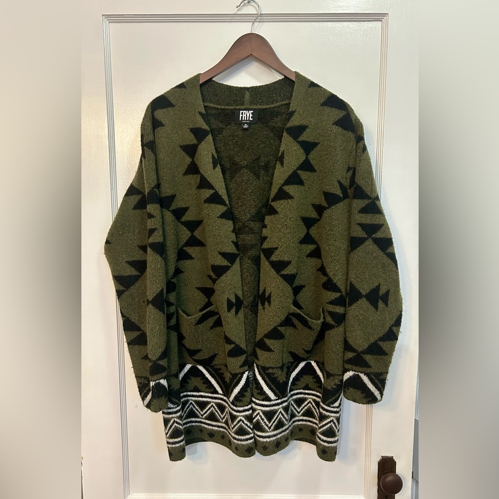 Frye Aztec Tribal Cardigan Sweater XL  – Olive/Black - Picture 2 of 7